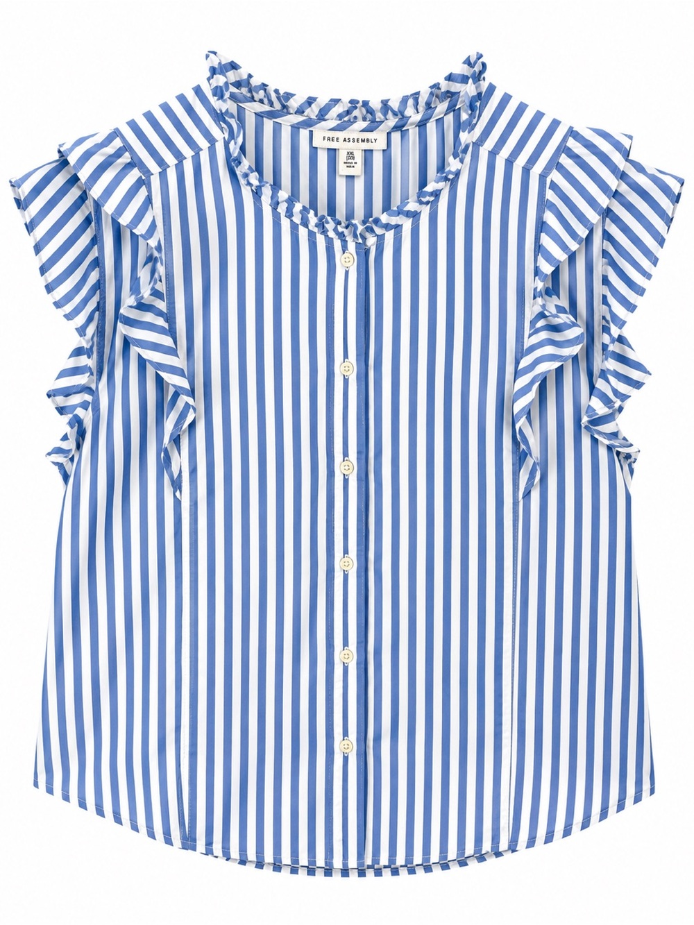 Women’s Blue & White Stripe Ruffle Sleeve Shirt size xxl